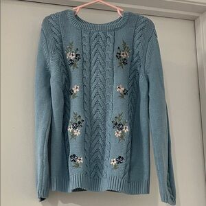 Gymboree Blue Sweater with Floral Embroidery